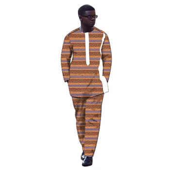 Нигерийский Модный Мужской комплект с длинным рукавом, Рубашки в стиле пэчворк + брюки, Африканская одежда с принтом, индивидуальный дизайн, Мужские брючные костюмы