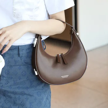 Новая Женская кожаная сумка на плечо в виде Полумесяца в Корейском стиле, нишевая Ретро-сумка для подмышек, сумочка