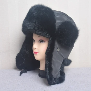 Новая Зимняя теплая Мужская шапка из натурального кроличьего меха, зимняя шапка-бомбер из натурального 100% меха, Ветрозащитные теплые наушники, Мужская плоская шапка в русском стиле