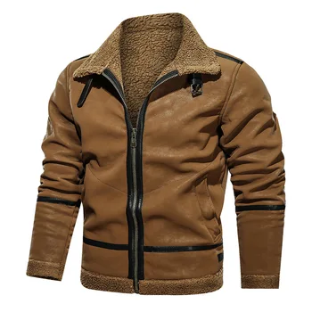 Новая кожаная куртка-бомбер, мужское замшевое пальто в британском стиле, зимняя однотонная мотоциклетная кожаная куртка, мужская верхняя одежда на молнии, мужская
