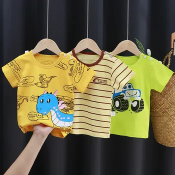 Новинка лета 2021, футболка для мальчиков, модная футболка с короткими рукавами и рисунком динозавра из мультфильма, хлопковые топы с круглым вырезом для новорожденных девочек, футболки