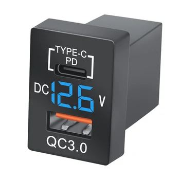 Новое зарядное устройство QC3.0 USB, автомобильное зарядное устройство, разъем PD Type-C, зарядное устройство с синим светодиодным цифровым вольтметром для быстрой замены