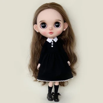 Новое поступление, одежда Blythe ручной работы, черное платье с круглым вырезом и длинным рукавом для куклы Barbie Blyth OB24 Azone 1/6, Аксессуары для кукол