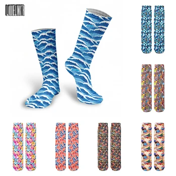 Новые Модные Мужские И женские Летние Длинные носки, Хлопковые носки с абстрактным рисунком в виде цветов, японские повседневные носки Укие-э с длинными рукавами для девочек