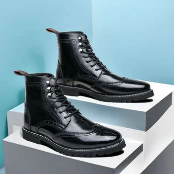 Новые черные мужские короткие ботинки на шнуровке с круглым носком, мужские ботильоны синего цвета в деловом стиле, Бесплатная доставка, Размер 38-48, мужские ботинки