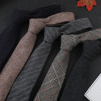 Новый Однотонный полосатый клетчатый кашемирово-шерстяной галстук 7 см Красного, розового, черного, серого цвета для мужчин, Свадебные Деловые Повседневные галстуки