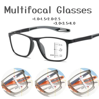 Новый Тренд, Гибкие мультифокальные прогрессивные очки для чтения, Мужские, женские, бифокальные Очки для дальнозоркости, спортивные очки ближнего действия + 4,0