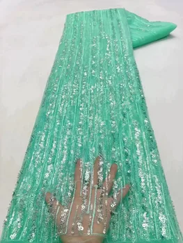 Новый дизайн, Роскошное кружево с пайетками ручной работы, высококачественная ткань с вышивкой из тяжелого бисера для нигерийской вечеринки, свадьбы
