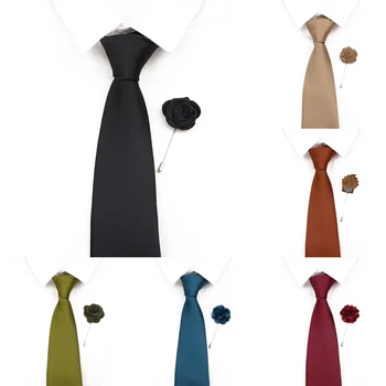 Новый классический однотонный набор брошей для галстука, черный, Розовый, серый, Шелковый, полиэстеровый, галстук, булавка с цветочным рисунком на лацкане, повседневные аксессуары для вечеринок, ужина