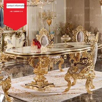 Обеденный стол во французском дворце вилла, Европейский стол из массива дерева, изготовленный на заказ, роскошный обеденный стол из итальянской золотой фольги, высококлассный