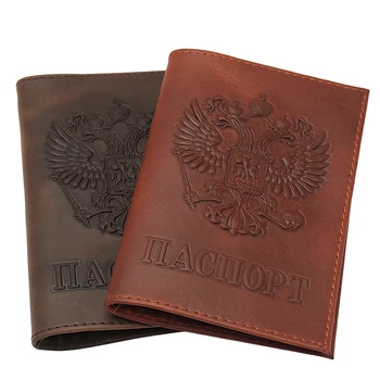 Обложка для российского Паспорта Crazy Horse из натуральной кожи с двуглавым орлом, папка для паспорта с Национальным гербом, папка для паспорта с билетами