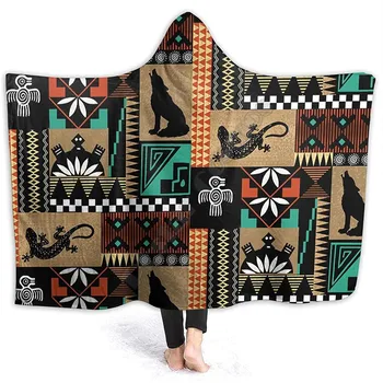 Одеяло С капюшоном Native Eagle Wolf с 3D Принтом По всему Телу, Пригодное для Носки Одеяло для Мужчин и Женщин, Взрослое Детское Флисовое Одеяло