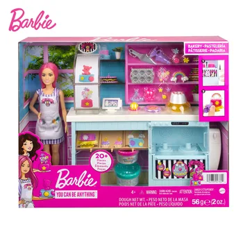 Оригинальный Игровой набор для Пекарни Куклы Барби с Миниатюрной Куклой с Розовыми волосами, Станция для Выпечки 20 + штук Hgb73, Игрушки для девочек, Рождественский Подарок