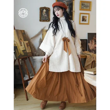 Оригинальный китайский стиль, улучшенный современный комплект одежды Hanfu, Длинный халат Династии Мин, пальто, Классическая юбка с лошадиным лицом, Осенняя женская hanfu