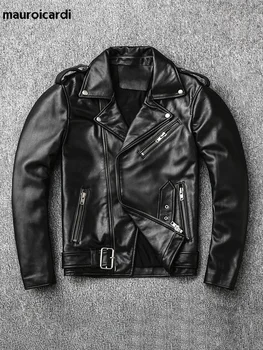 Осенний сорт Sprin, черные приталенные байкерские мотоциклетные куртки из искусственной кожи для мужчин, на молнии, Большие размеры, 4xl 5xl