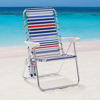 Основное алюминиевое пляжное кресло-банджи в красную, белую и синюю полоску