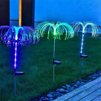 Открытый солнечный садовый светильник Водонепроницаемый волоконно-оптический светильник для лужайки в виде медузы, патио, украшение двора виллы, красочные огни