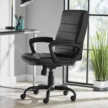 Офисное кресло менеджера со средней спинкой из натуральной кожи, с несколькими отделками