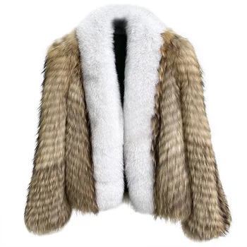 Пальто из меха енота с зашифрованными спицами для женщин, Новинка зимы 2023, Короткая планка из лисьего меха, рукав-колокол