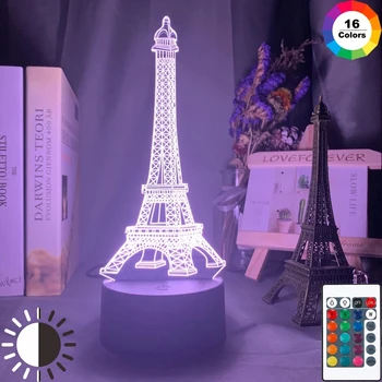Париж Эйфелева Башня 3d Иллюзия Светодиодный Детский Ночник, Меняющий Цвет, Декор для спальни, Уникальный подарок На День Рождения, Настольная USB-лампа