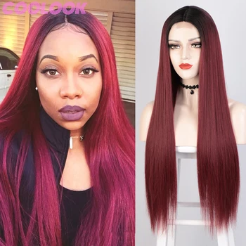 Парик с прямыми волосами длиной 26 дюймов, синтетические парики для черных женщин, Розовый афроамериканский парик для косплея 99j, рыжие светлые волосы средней части