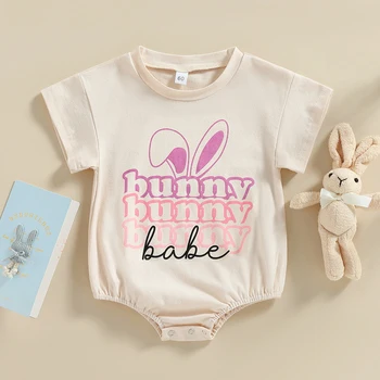 Пасхальный наряд Для новорожденных девочек и мальчиков, Пуловер с круглым вырезом и коротким рукавом, Комбинезон, Боди с принтом Кролика, Одежда