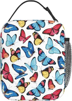 Переносная сумка для ланча с красочной бабочкой, изолированный ланч-бокс, многоразовые сумки для женщин, мужчин, детей, работы, Пикника, Кемпинга, один размер