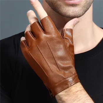 Перчатки из козьей кожи с полупальцами, мужские летние тонкие нескользящие перчатки для фитнеса с полупальцами из натуральной кожи, мужские перчатки NAN43