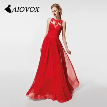 Платье для Выпускного Вечера с Высоким вырезом AIOVOX Illusion, Изысканное Вечернее Платье Трапециевидной Формы с Кружевными Аппликациями, Шифоновое Vestido De Noche для Женщин