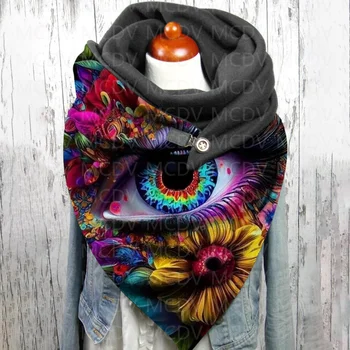 Повседневный шарф и шаль с 3D принтом Psychedelic Eyes для женщин, теплый и удобный шарф 04