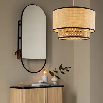 Подвесной светильник из ротанга в японском Стиле, американский бамбуковый Ретро-светильник для спальни и ресторана, Подвесной светильник из ткани
