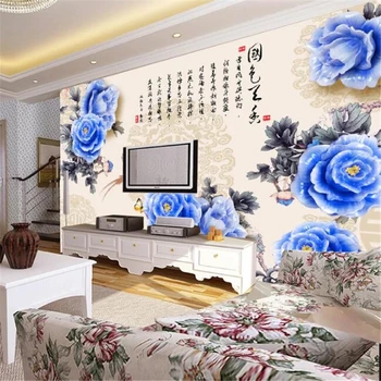 Пользовательские обои 3D фотообои пион нефрит резная богатая китайская живопись ТВ фон стена гостиная спальня гостиничные обои