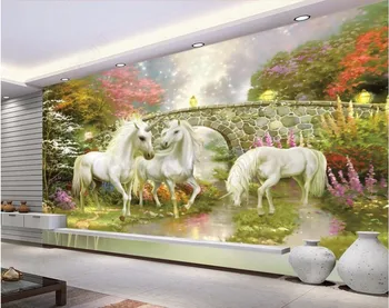 Пользовательские фото 3D обои для комнаты Лесной мост сказочная страна украшение в виде единорога картина 3d настенные фрески обои для стен 3 d