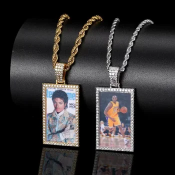 Пользовательские фотографии ожерелье Iced Out подвески для мужчин женщин циркон хип-хоп ювелирные изделия подарок фото кулон прямоугольной формы ожерелье