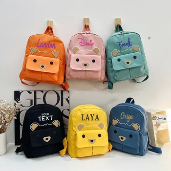 Пользовательское название Новый детский мультяшный легкий рюкзак с вышивкой, сумка с медвежонком, сумки для книг для милых мальчиков и девочек