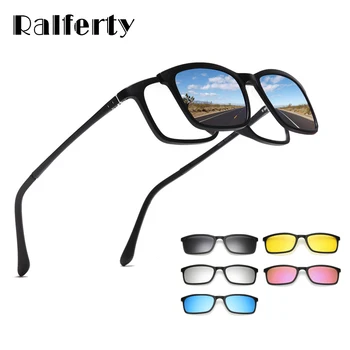 Поляризованные Солнцезащитные очки Ralferty Для Мужчин И Женщин 5 В 1 С Магнитной Клипсой На Очках TR90, Оптические Оправы Для Очков по Рецепту, Магнитные Зажимы