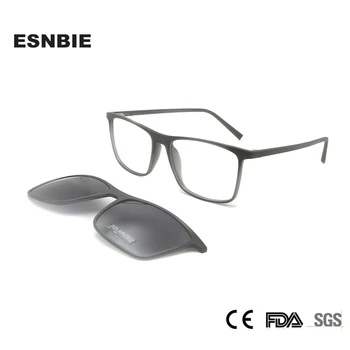 Поляризованные очки TR90 с магнитным зажимом на солнцезащитных очках, Квадратная оправа для очков, Зеркальные солнцезащитные очки с магнитным зажимом для мужчин