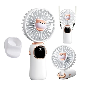 Портативный ручной вентилятор, шейный вентилятор 4000 мАч со светодиодным дисплеем, складной настольный вентилятор с основанием, 5-скоростной вентилятор для женщин
