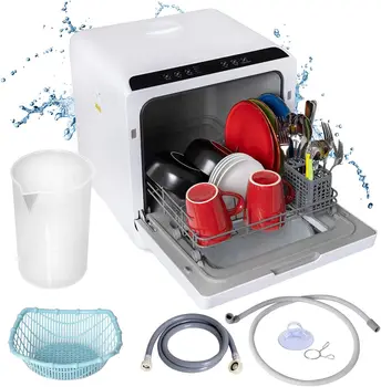 Посудомоечная машина со встроенной емкостью для воды и подключением, 5 режимов очистки, сушка с подогревом