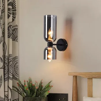 Прикроватный светильник из Скандинавского Стекла с двойной головкой, Современный декор для гостиной, светодиодный настенный светильник, светильник для спальни, кабинета, Бра