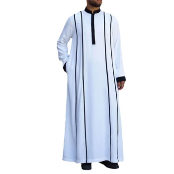 Приятная для кожи Мусульманская Одежда Традиционный Ид Ближнего Востока Джубба Тобе Мужской Халат для Отдыха с Круглым вырезом и Длинным рукавом