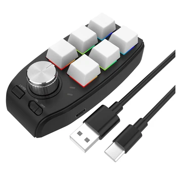 Программирующая Макро-Клавиатура RGB Custom Knob Keyboard 6 Клавиш 1 Ручка Игровая Мини-Клавиатура Copy Paste Клавиатура Bluetooth Белый