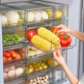 Прозрачный Ящик для Хранения Органайзера в Холодильнике Выдвижного Типа для Столешницы Морозильного шкафа Коробка Для Хранения пищевых продуктов Овощей и Фруктов