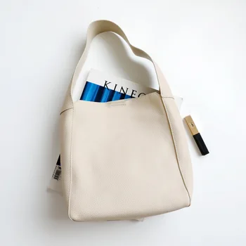 Простая сумка-тоут из воловьей кожи с верхним слоем, дорожная сумка через плечо, сумка для покупок с открытой рукой