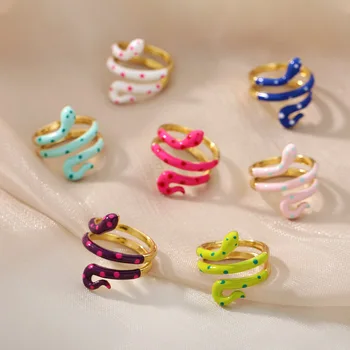 Разноцветные кольца в виде пятнистой змеи для женщин, кольцо из нержавеющей стали, капающее масло, кольцо в виде змеи на палец, готические украшения, подарки для вечеринок