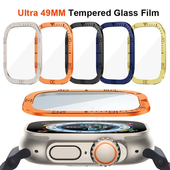 Рамка из сплава, пленка из закаленного стекла для Apple Watch Ultra 49 мм, защита экрана От царапин, металлическая рамка, рамка для циферблата, защитные пленки