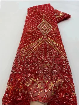 Роскошная Африканская сетчатая кружевная ткань 2023, Высококачественная французская тюлевая сетка с пайетками, Вышитая ткань для женщин, Свадебное платье для новобрачных