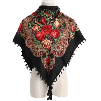 Русский национальный ветровой шарф, квадратная шаль с цветочным принтом, хлопковый платок, обертывания для женщин, хиджаб, обертывание Бабушки