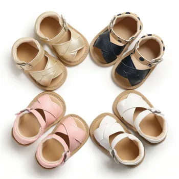 Сандалии для новорожденных Мальчиков и Девочек, Повседневная Обувь из искусственной Кожи, устойчивая к Скольжению, Летняя Удобная Обувь для Детской кроватки на мягкой подошве 0-18 М