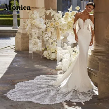 Свадебные платья MONICA Со Стреловидным шлейфом Для женщин 2023, Свадебные платья с V-образным вырезом и застежкой-молнией, Vestido De Casamento, Сшитое на Заказ